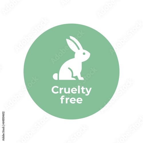 Pretty green animal cruelty free icon. Not tested on animals with rabbit silhouette symbol. Vector illustration.