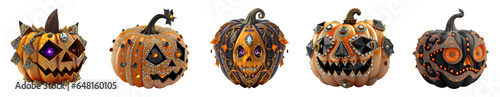 Set of bedazzled spooky pumpkin decoration/ ornament for Halloween.