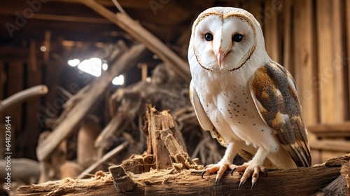 an image of a barn owl in a rustic barn setting