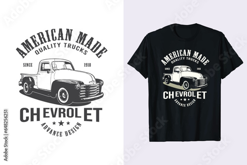 American chevrolet trucks vector t-shirt design. chevy truck vintage tshirt graphic. print black and white shirts.