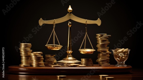 Timeless Investments. stack of gold coins on a balance scale