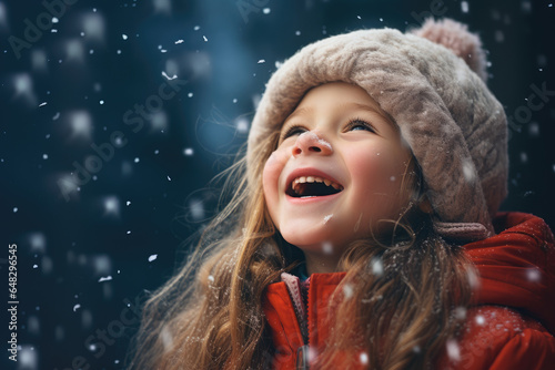 Magic of a child's wonder as they catch snowflakes on their tongue during the first snowfall of the season