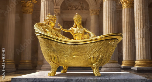 Baño de oro en un templo griego con columnas.