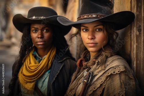 Wild West girls, westerns, outlaws and bandits, sheriffs, robbers and lawmen, stylization and glamour, authenticity of Texas fierce look of self-confidence .