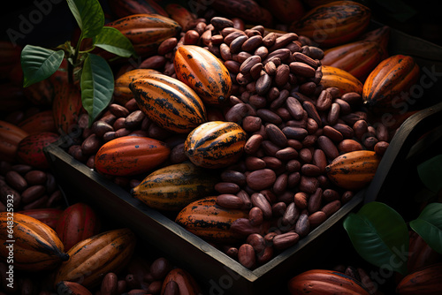 Colorful Cocoa pods and beans