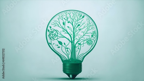 電球の中の植物、グリーン電力、再生可能エネルギー、環境保護を象徴するビジュアル｜A plant inside a light bulb. green power. Renewable energy. Visual symbolizing environmental protection. Generative AI
