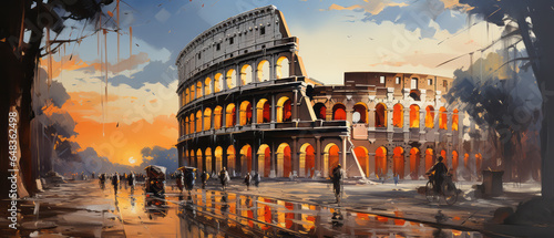 Colosseum in Rome, Italy, Europe. Digital oil color painting. 