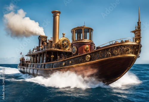 steam-powered boat navigating the high seas