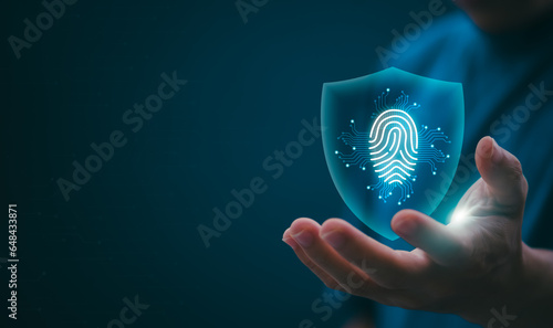 Protection and encryption of fingerprint data with network technology for security. To protect against crimes, hackers, and everyday online attacks, technology, and data security. authentication
