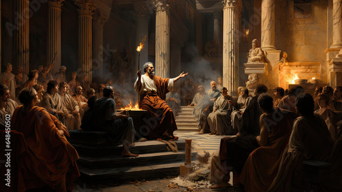 The roman senator speak in forum to people.