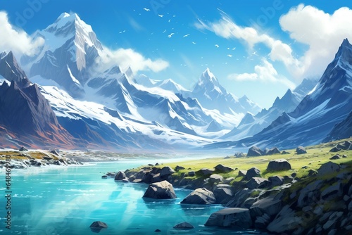 Digital artwork depicting scenic Zanskar Valley in India, a captivating travel destination. Generative AI