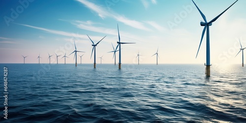 Wind turbines standing tall in the sea, powering a brighter future.