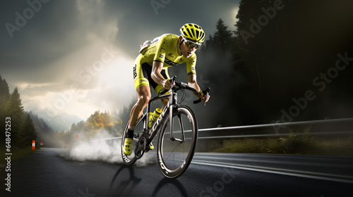 Capturing the prowess of a professional road cyclist in the heat of competition - an advertising banner idea..