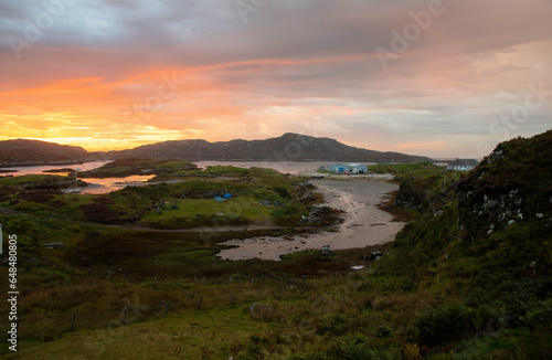 Sunrise over the fishing port of Kallin, North Uist, Outer Hebrides