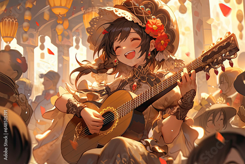 Fantasy Bard Anime Girl Captivating An Enchanted Audience