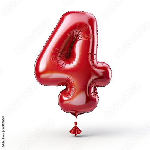 3D number 4 made of round and shinny inflatable red ballon on white background.
