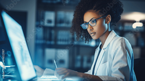 A healthcare professional working with AI algorithms to create personalized medication plans tailored to individual patients based on their genetic information and medical history