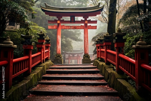 Entrance to torii gate: mystical gateway. Generative AI