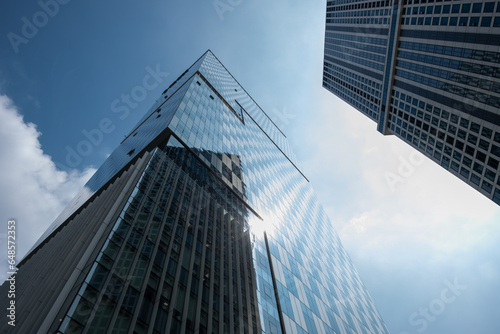 Exterior view of high-rise building against the blue sky