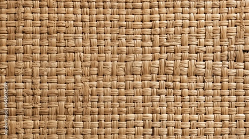 Woven straw mat texture background, presenting a natural, rustic aesthetic with intricate interlocking fibers. Great for eco-friendly product packaging and interior decor.