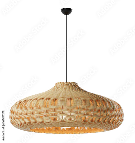 Wicker shade lamp or Rattan Ceiling lamp with vintage electric light bulb. Decorative of bamboo ceiling lamp. Png transparency