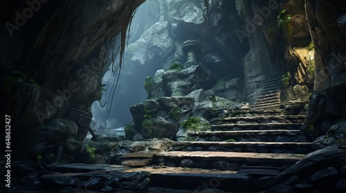 A fresh morning scene on the cave stairs