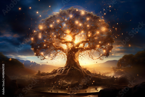 luminous tree of life with dark background
