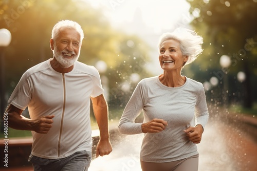 woman senior man outdoor running couple lifestyle sport smiling together jogging healthy nature fit happy active retirement exercise fitness run