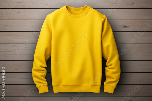 Yellow sweatshirt in wooden background