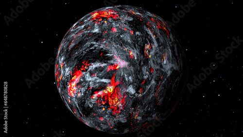 Lava planet in space. Earth planet become a lava planet. Global warming effect on earth.
