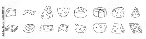 Collection of Cheese isolated on white background, hand drawn cheese outline vector illustration. Cheese sketch, doodle collection, cheese icon set.