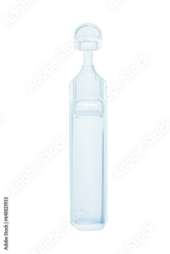 Plastic pharmaceutical ampoule with physiological fluid. Sodium chloride. Or drops. Medicine. on isolated transparent background