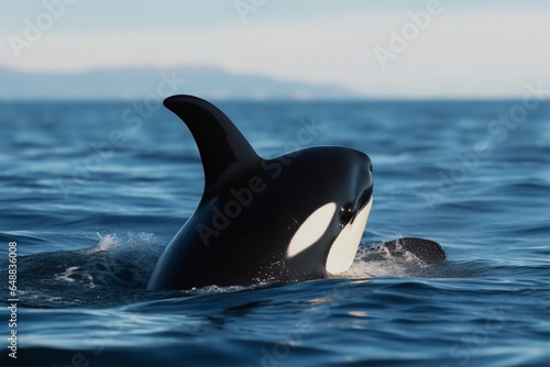an orca whale on the surface of the water
