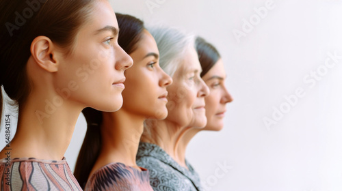 Women's Equality Day, Girls power, diversity, feminism, concept with diverse women faces. Many diverse women of different ages, nationalities and religions come together.