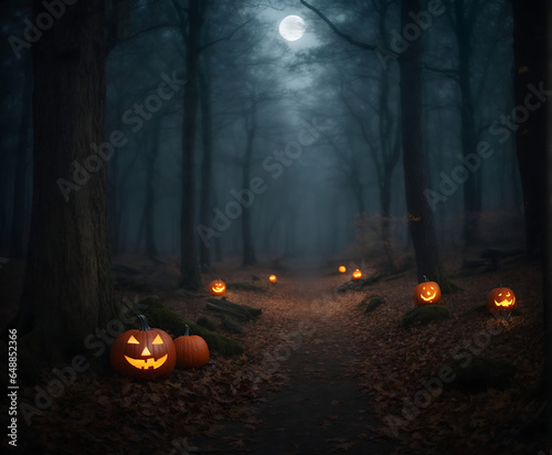 spooky halloween pumpkin in the forrest