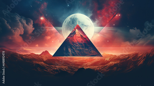 A picture of a mountain with a triangle in the middle. Generative Ai
