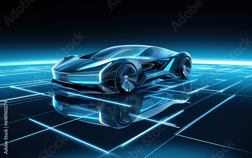A sports car with a cool technological background,created with generative ai tecnology.