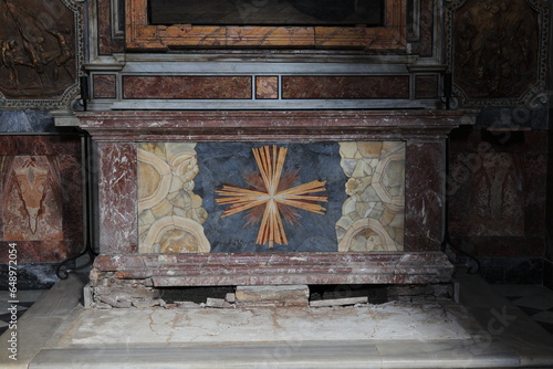 San Lorenzo in Lucina Church Damaged Altar Close Up in Rome, Italy