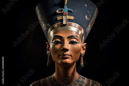 Portrait of a beautiful Egyptian Queen Nefertari on a black background
