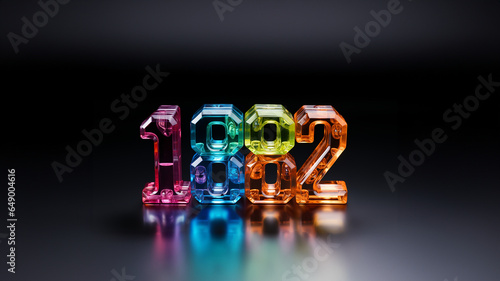 Jahreszahl aus bunten leuchtenden Glas 1882 im Querformat für Banner, ai generativ