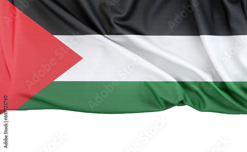 Flag of Palestine isolated on white background with copy space below. 3D rendering