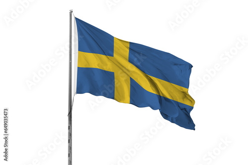 Waving Sweden flag ensign white background