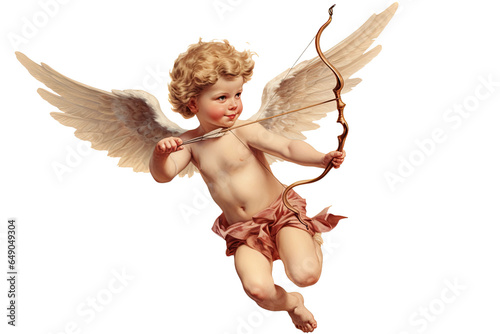 cupid flying overhead shooting his arrow vintage illustration isolated on a transparent background, generative ai