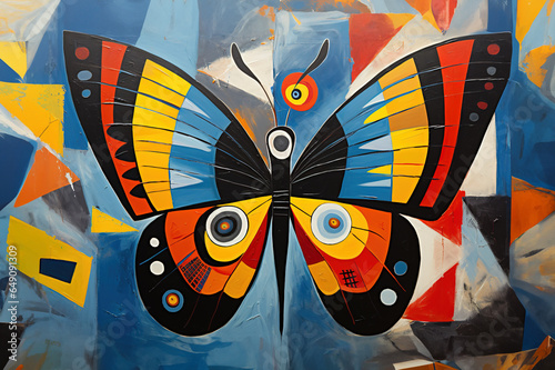 Abstract butterfly painting in the style of pablo picasso. Insect. Animals art. Illustration, Generative AI.