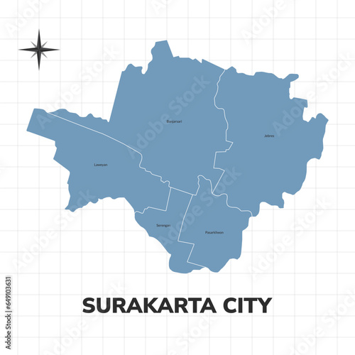 Surakarta or Solo city map illustration. Map of cities in Indonesia
