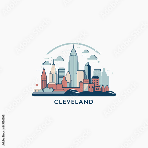 USA United States of America Cleveland city modern landscape skyline logo. Panorama vector flat US Ohio state icon with abstract shapes of landmarks, skyscraper, panorama, buildings
