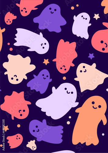 Illustration vectorielle d'halloween. Fantômes d'halloween colorés. Mignons petits fantômes vectoriels pour la fête d'halloween