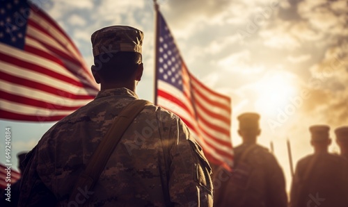 Soldier with american flag, Veterans Day