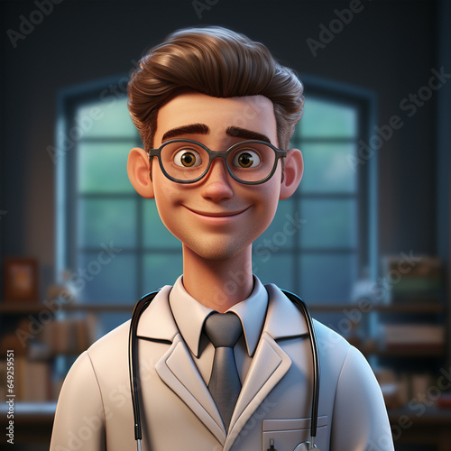 3d render. Human doctor cartoon character, ai technology