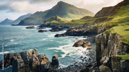 atlantic craggy coast ireland illustration sea cliff, scotland nature, abyss europe atlantic craggy coast ireland